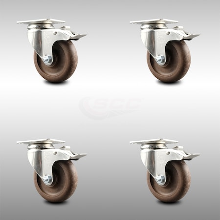 Service Caster 4 Inch 316SS High Temp Glass Filled Nylon Top Plate Caster Set Total Lock Brake SCC-SS316TTL20S414-GFNSHT-4